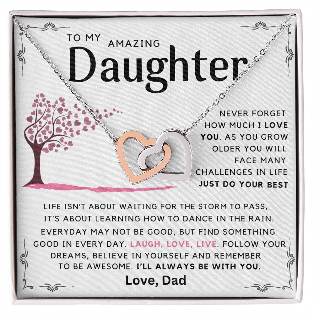 To My Amazing Daughter - Laugh Love Live - Message card necklace from Dad - White Edition