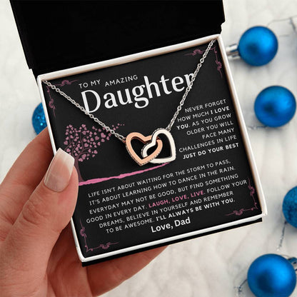 To My Amazing Daughter - Laugh Love  Live - Message card necklace from Dad - Black Edition