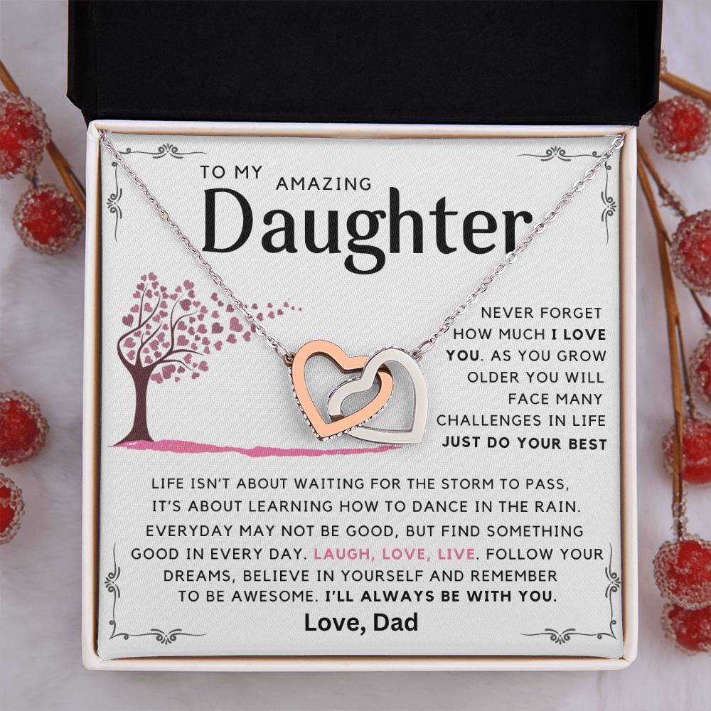 To My Amazing Daughter - Laugh Love Live - Message card necklace from Dad - White Edition