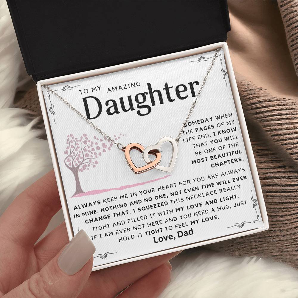 To My Daughter - Always Keep Me In Your Heart - Message Card Necklace From Dad