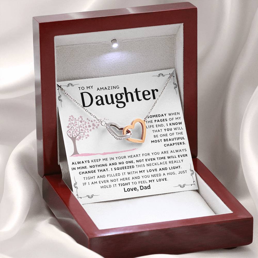 To My Daughter - Always Keep Me In Your Heart - Message Card Necklace From Dad