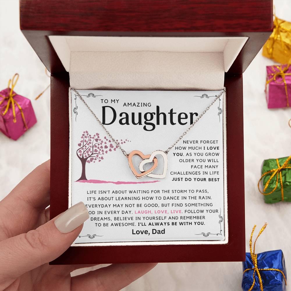 To My Amazing Daughter - Laugh Love Live - Message card necklace from Dad - White Edition