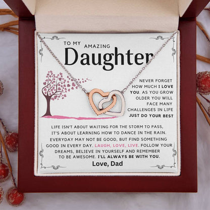 To My Amazing Daughter - Laugh Love Live - Message card necklace from Dad - White Edition