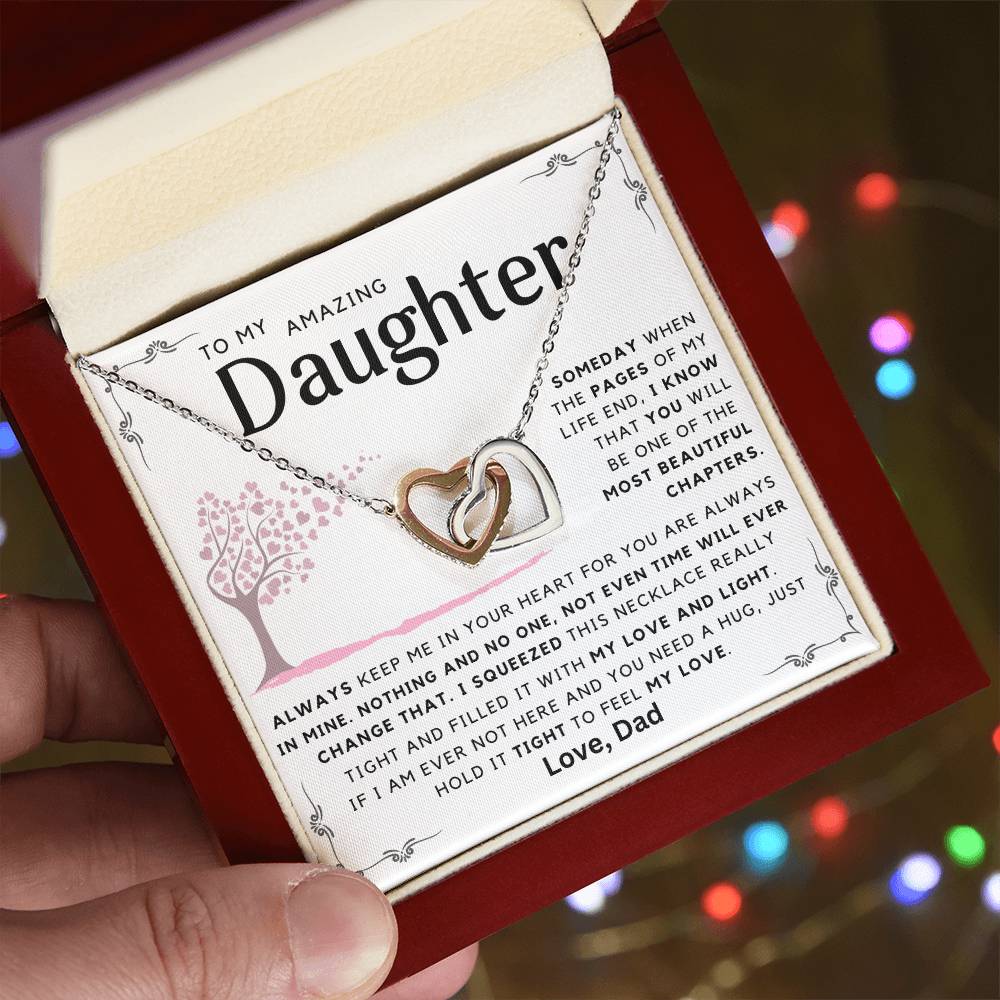 To My Daughter - Always Keep Me In Your Heart - Message Card Necklace From Dad