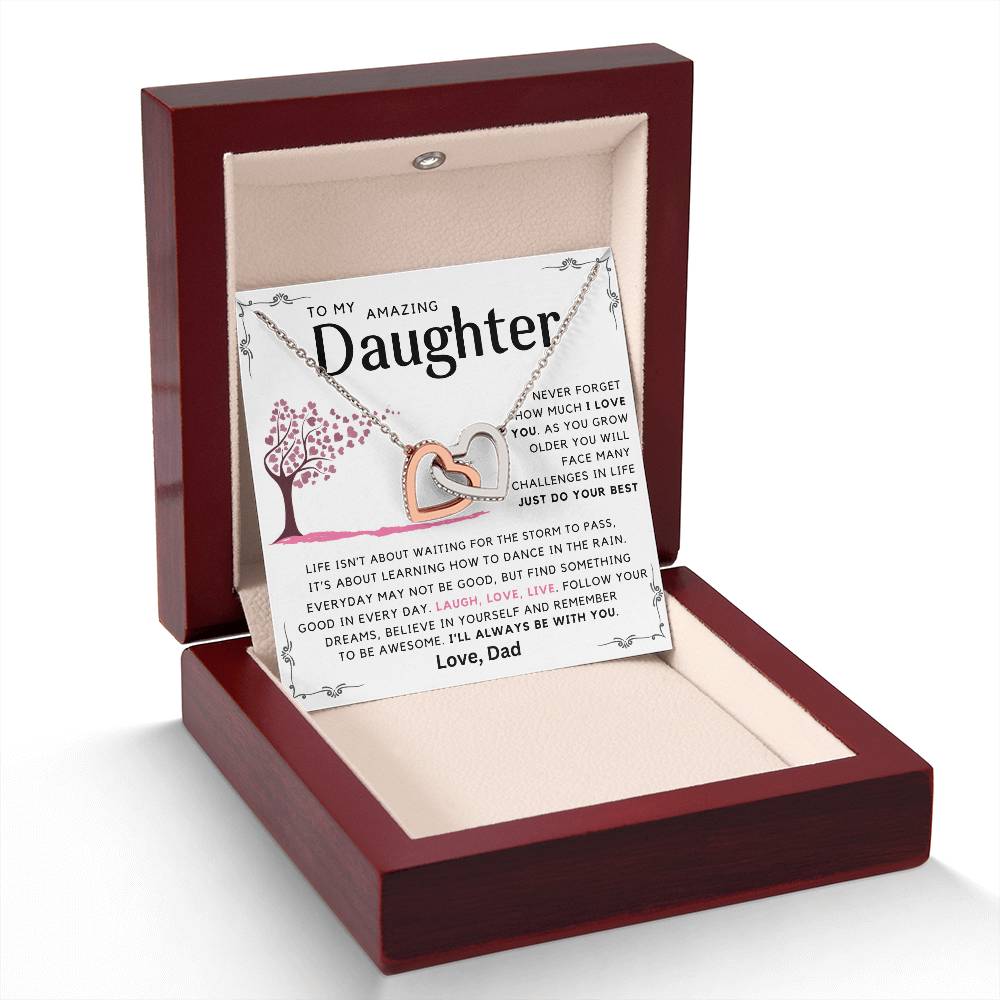 To My Amazing Daughter - Laugh Love Live - Message card necklace from Dad - White Edition