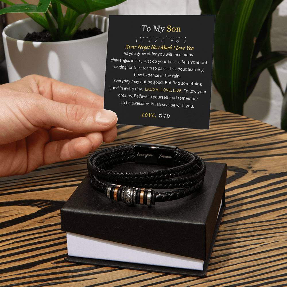 To My Son - Laugh & Love & Live - Message card Bracelet