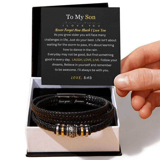 To My Son - Laugh & Love & Live - Message card Bracelet