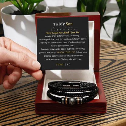 To My Son - Laugh & Love & Live - Message card Bracelet