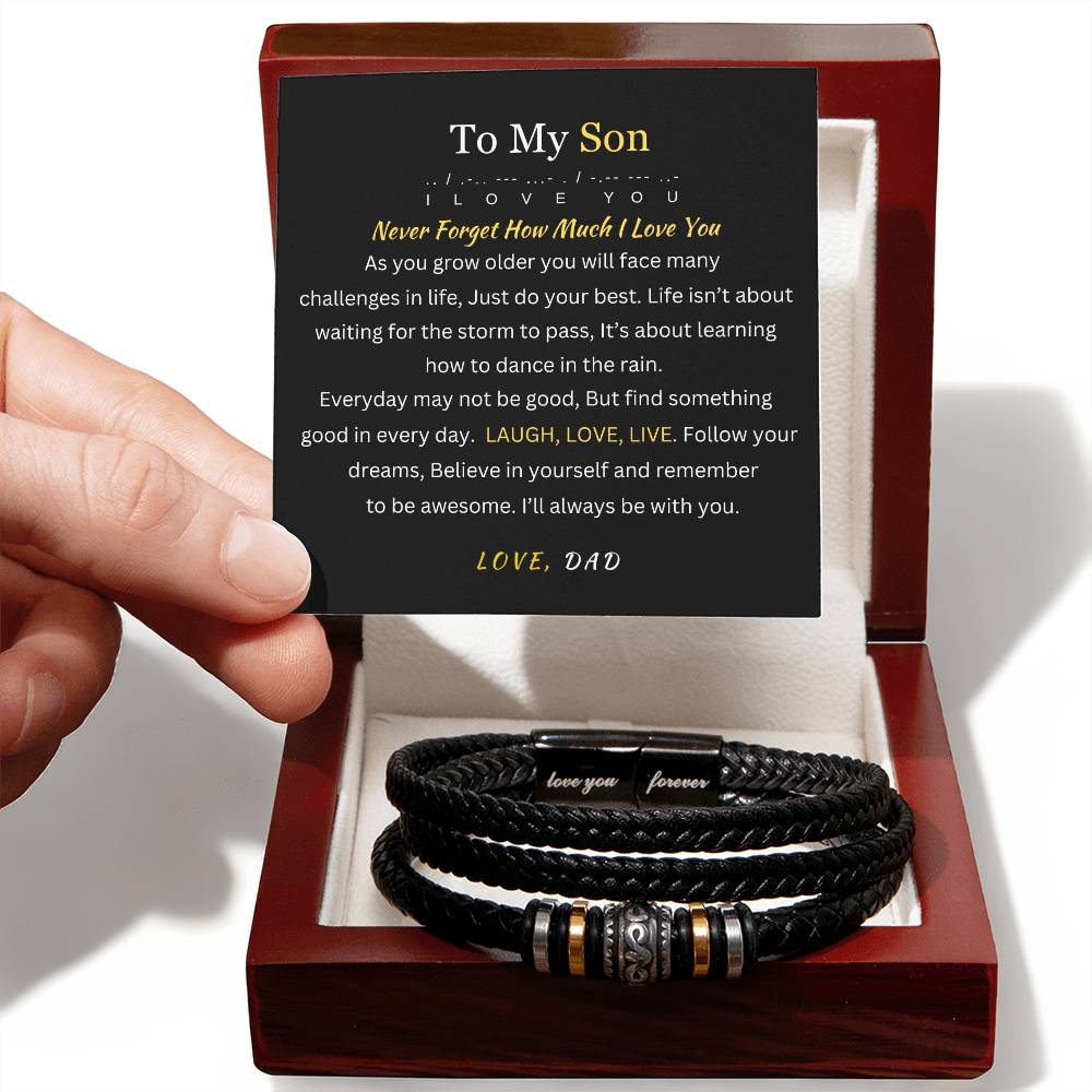 To My Son - Laugh & Love & Live - Message card Bracelet